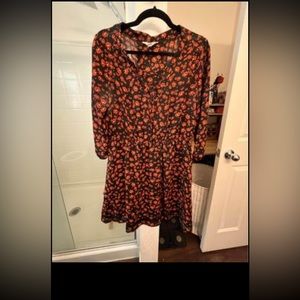 Medium red dress with flowers